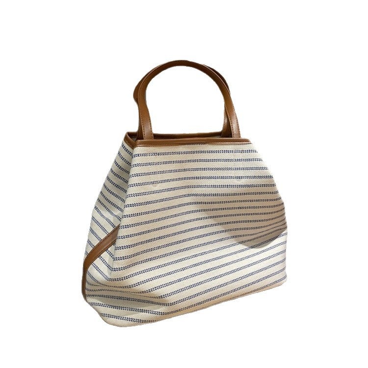 Korean Style Large Capacity Striped Canvas Tote Bag - Image 1