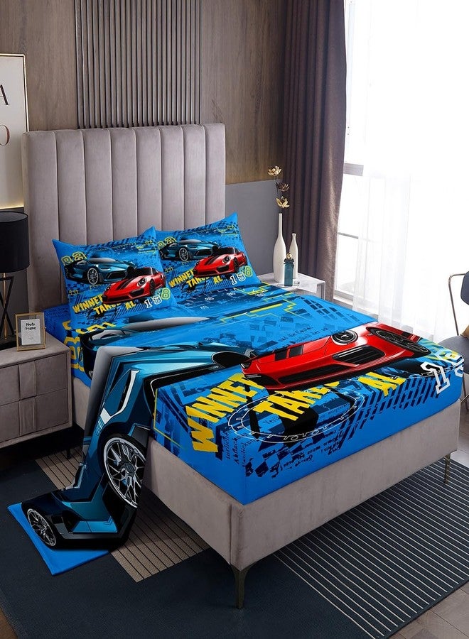 Castle Fairy Sports Car Race Fitted Sheets Set - Full Size Speed Bedding - Includes 1 Flat, 1 Fitted Sheet, 2 Pillowcases - Image 3