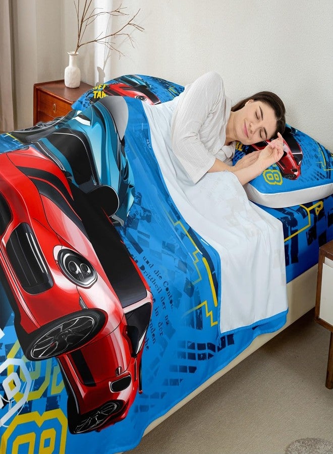 Castle Fairy Sports Car Race Fitted Sheets Set - Full Size Speed Bedding - Includes 1 Flat, 1 Fitted Sheet, 2 Pillowcases - Image 2