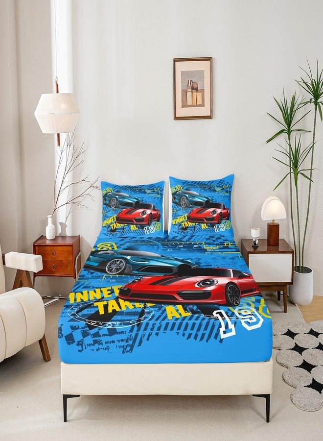Castle Fairy Sports Car Race Fitted Sheets Set - Full Size Speed Bedding - Includes 1 Flat, 1 Fitted Sheet, 2 Pillowcases - Image 5