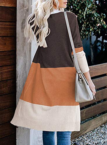 CARDYDONY Women's Color Block Striped Long Sleeve Casual Knit Sweaters Coffee XL - Image 5