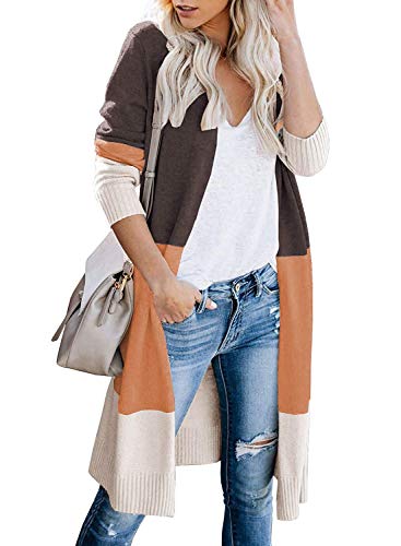 CARDYDONY Women's Color Block Striped Long Sleeve Casual Knit Sweaters Coffee XL - Image 1
