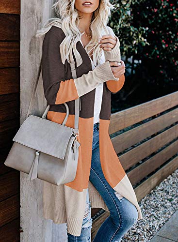CARDYDONY Women's Color Block Striped Long Sleeve Casual Knit Sweaters Coffee XL - Image 4