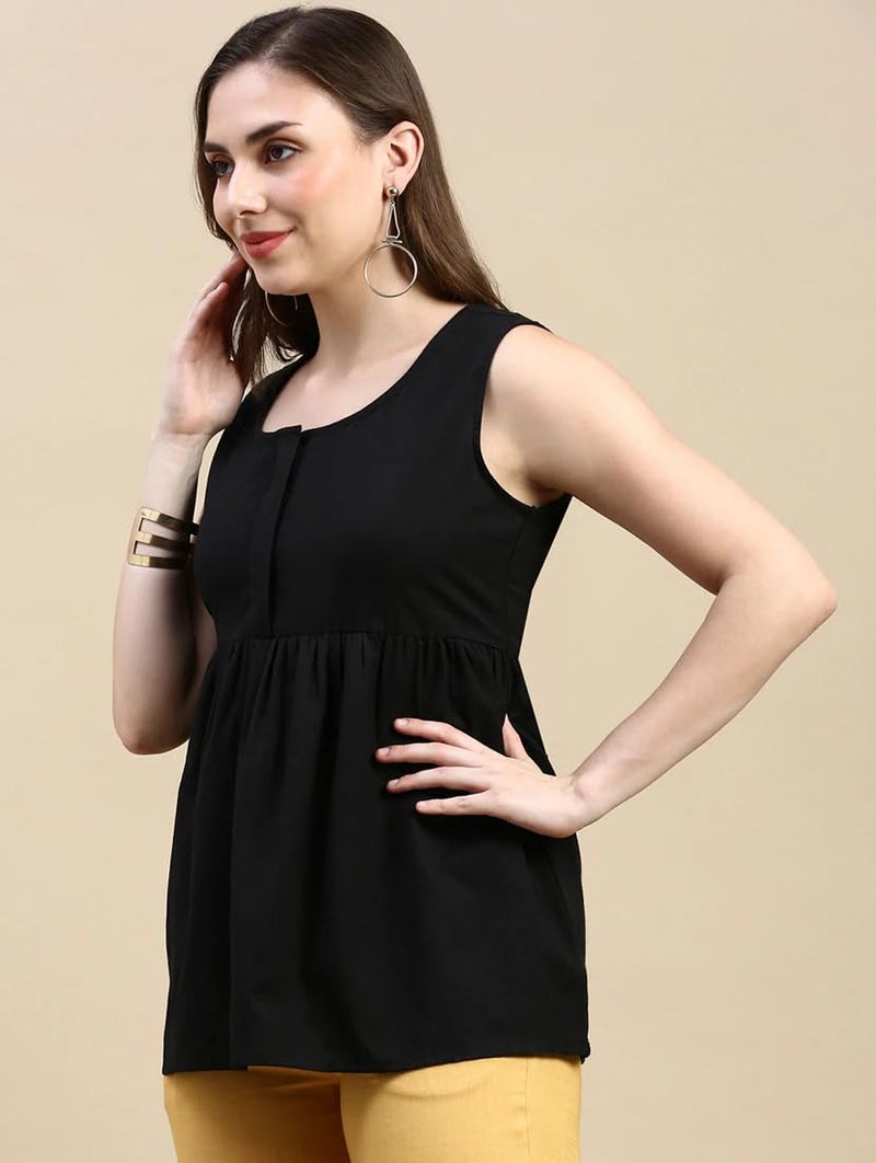 Mooney Western Front Button Down Fancy Round Neck Sleevless Office Wear Breast Feeding Maternity Women Black Rayon Top - Image 4