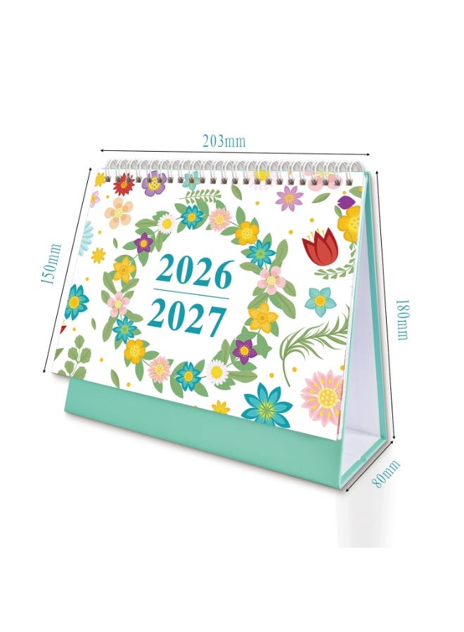  طائرة ورقية تقويم مكتبي 2026-2027، تقويم صغير قابل للقلب للمكتب، من يوليو 2026 إلى ديسمبر 2027، تقويم سنوي أكاديمي واقف بتصميم زهري ومربعات كبيرة للمنزل والمدرسة والعمل والمكتب - Image 2