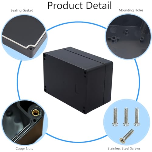 Otdorpatio Project Box IP65 Waterproof Junction Box ABS Plastic Black Electrical Boxes DIY Electronic Project Case Power Enclosure 6.3x4.33x3.54 inch (160x110x90 mm) - Image 5