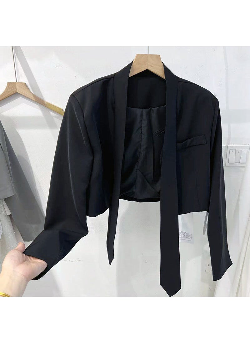 Generic Chic Gray Cropped Blazer Women Spring Autumn 2024 Black long sleeve 