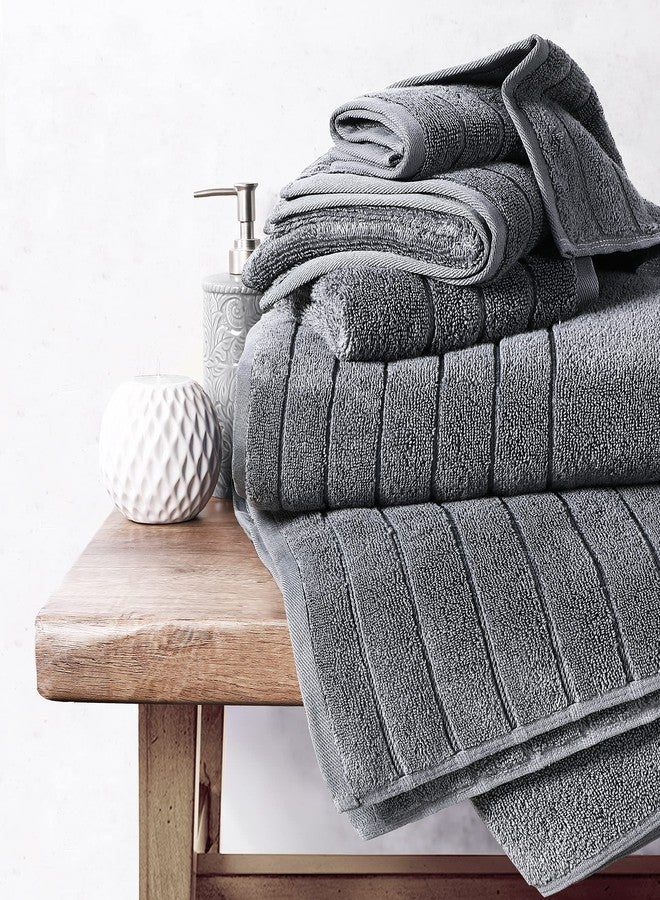 Anne Klein 6-Piece Reverie Towel Set, 2 Bath Towels, 2 Hand Towels, 2 Wash Cloths, 100% Cotton, Grey - Image 4