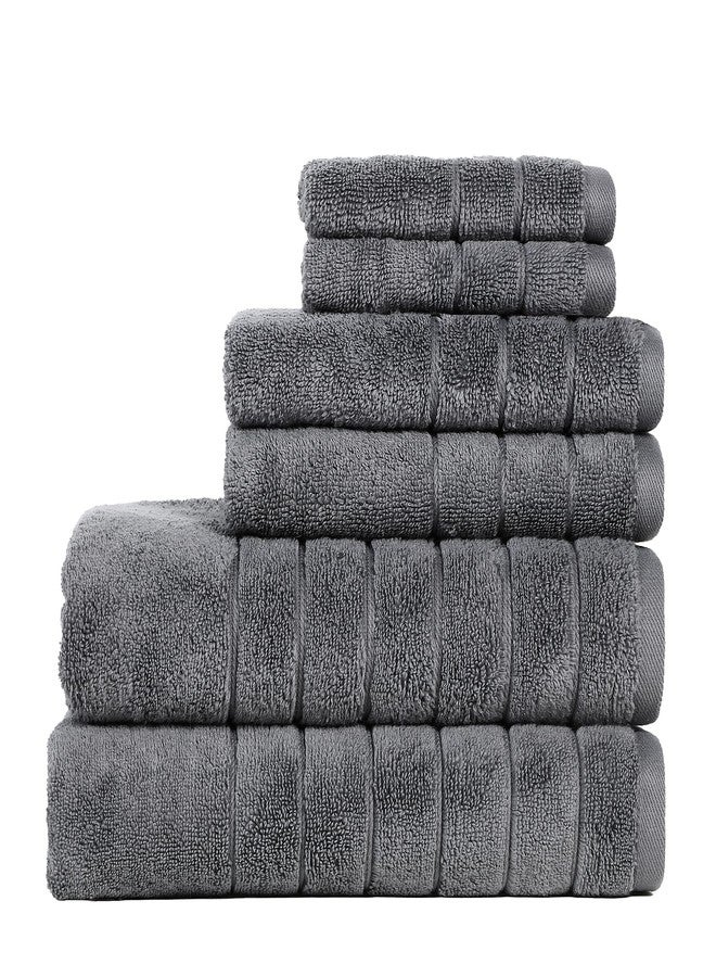 Anne Klein 6-Piece Reverie Towel Set, 2 Bath Towels, 2 Hand Towels, 2 Wash Cloths, 100% Cotton, Grey - Image 1