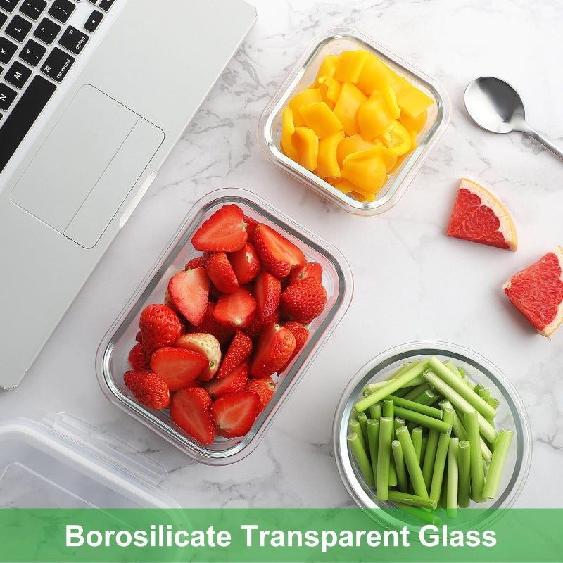 HOMBERKING [18 Piece Glass Food Storage Containers with Lids, Glass Meal Prep Containers, Airtight Lunch Bento Boxes, BPA-Free & Leak Proof, Oven, Freezer and Dishwasher Safe (9 lids & 9 Containers) - Image 5