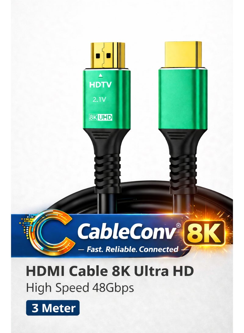 CABLE CONV 8K HDMI 2.1 Cable 3Meter 8K@60Hz, 4K@120Hz, 2K@240Hz, 1080P@240Hz, 48Gbps, 3D, HDR, HDCP, eARC, Dolby - Ultra High Speed HDMI Cord for Laptop, Computer, Monitor, Projectors, TV, PS4, PS5, Xbox, Switch, HDTV,DSLR Camera - Image 1