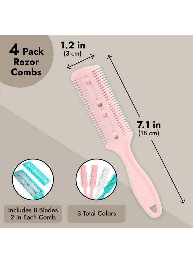 جلامليلي مجموعة مكونة من 4 أمشاط لتخفيف الشعر، أمشاط حلاقة للنساء (ألوان متنوعة، 7.1 × 1.2 بوصة)