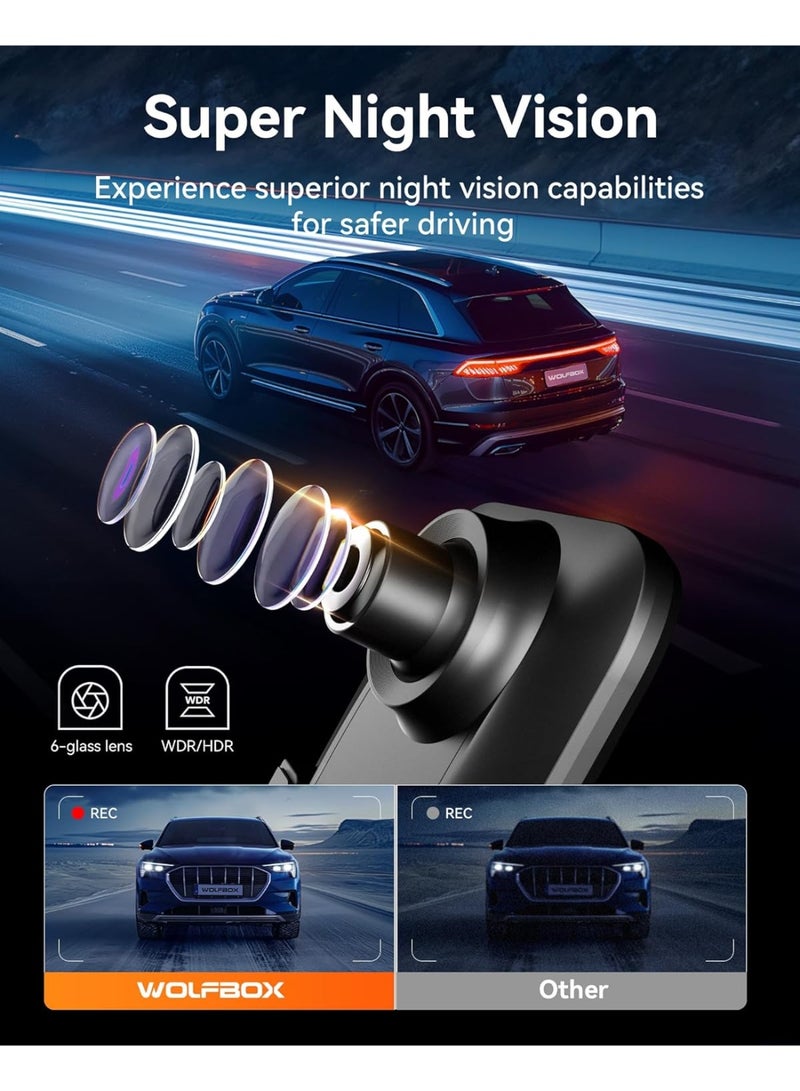 وولف بوكس كاميرا ذكية للوحة القيادة بمرآة أمامية وخلفية - Image 5