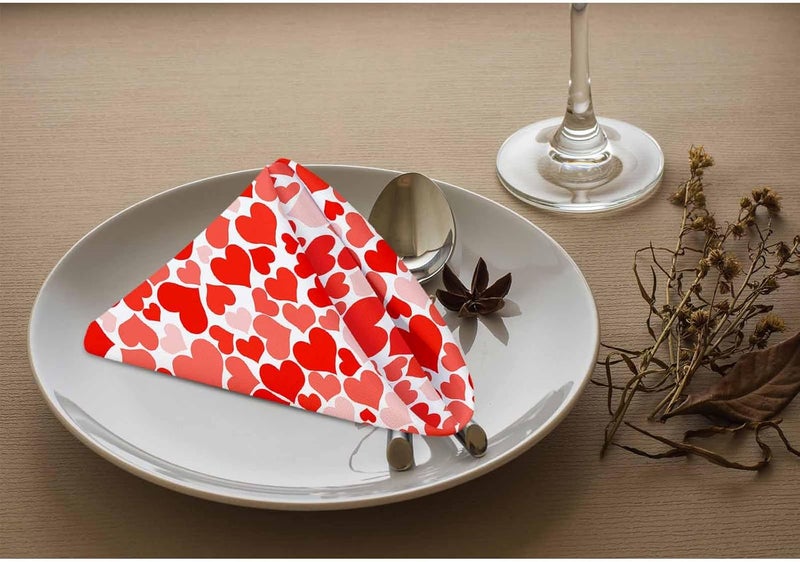 Yibeas Red Heart Cloth Table Napkins Set of 4 Polyester Washable Decoration Dinner Napkins for Kitchen 18 x 18 inch - Image 3