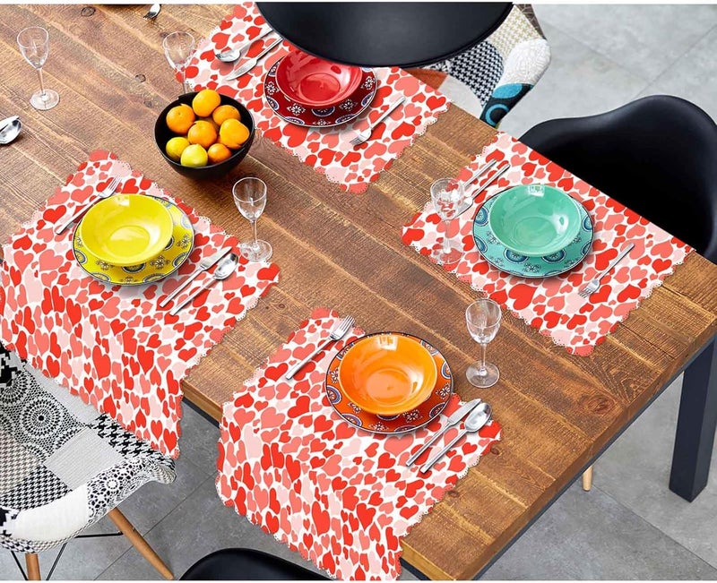 Yibeas Red Heart Cloth Table Napkins Set of 4 Polyester Washable Decoration Dinner Napkins for Kitchen 18 x 18 inch - Image 4