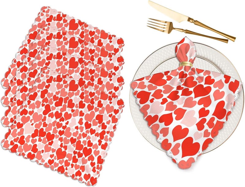 Yibeas Red Heart Cloth Table Napkins Set of 4 Polyester Washable Decoration Dinner Napkins for Kitchen 18 x 18 inch - Image 1