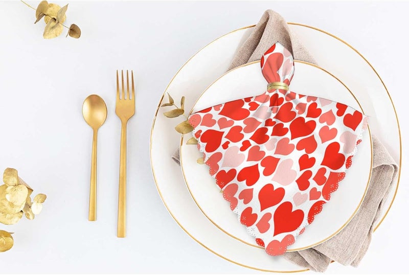 Yibeas Red Heart Cloth Table Napkins Set of 4 Polyester Washable Decoration Dinner Napkins for Kitchen 18 x 18 inch - Image 5