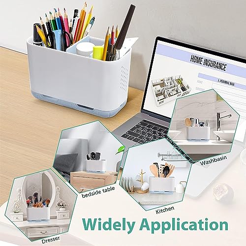 Leawall Plastic Multipurpose Storage Holder Stand for Bathroom Toothbrush Tongue Cleaner Soap Comb Razor Shaving Kit and Toiletries Cosmetics Organizer (Sky Blue) - Image 5