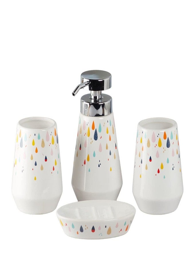 Kookee Ceramic Bathroom Set – Stylish 4 Piece Bath Accessories Kit with Soap Dispenser, Toothbrush Holder, Tumbler & Soap Dish – Modern & Designer Decor, White/Multicolor (9871) - Image 4