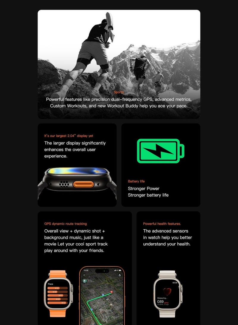 Microwear Men's smart watch with a 49mm AMOLED display. Water resistant (IP68 rating) smart watches for men. Features heart rate and temperature monitoring. smart watch for men Includes various sports modes. ultra watch Supports ChatGPT and WhatsApp. Includes a dedicated app for tracking watch measurements. - Image 4