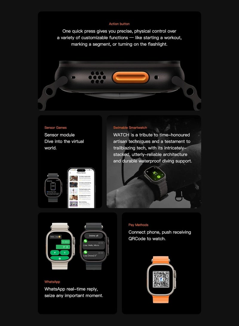 Microwear Men's smart watch with a 49mm AMOLED display. Water resistant (IP68 rating) smart watches for men. Features heart rate and temperature monitoring. smart watch for men Includes various sports modes. ultra watch Supports ChatGPT and WhatsApp. Includes a dedicated app for tracking watch measurements. - Image 3