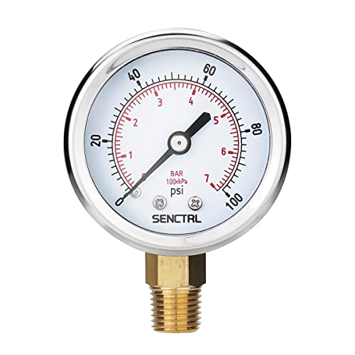 SENCTRL 0-100 Psi Pressure Gauge, 2" Dial Size, 1/4 NPT Lower Mount, Waterproof, Stainless Steel Case, for Water Filter Well Pump Air Tire Low Pressure Test - Image 1
