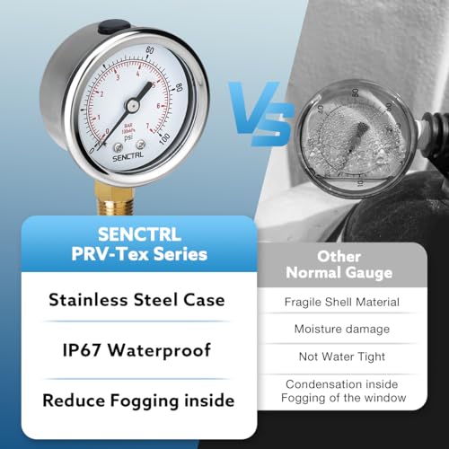 SENCTRL 0-100 Psi Pressure Gauge, 2" Dial Size, 1/4 NPT Lower Mount, Waterproof, Stainless Steel Case, for Water Filter Well Pump Air Tire Low Pressure Test - Image 3