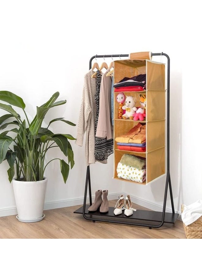Home Care 4 Shelf Hanging Wardrobe Organizer - Beige Wall Hanging Cloth Storage Rack  - Image 2