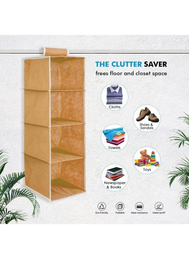 Home Care 4 Shelf Hanging Wardrobe Organizer - Beige Wall Hanging Cloth Storage Rack  - Image 3