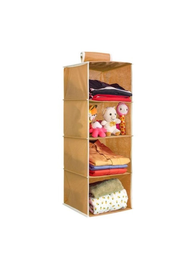 Home Care 4 Shelf Hanging Wardrobe Organizer - Beige Wall Hanging Cloth Storage Rack  - Image 1