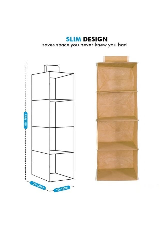 Home Care 4 Shelf Hanging Wardrobe Organizer - Beige Wall Hanging Cloth Storage Rack  - Image 5