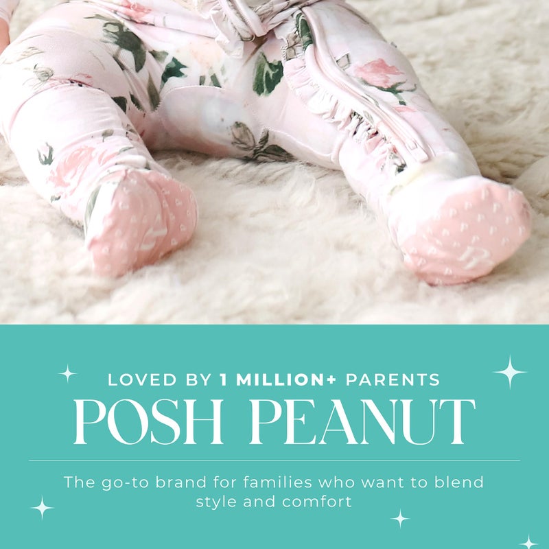 Posh Peanut بيجامة قدم أنيقة من بوش بينت للفتيات الصغيرات - ملابس نوم من فسكوز ناعم للغاية مصنوع من الخيزران مع سحاب ثنائي الاتجاه وحواف مزخرفة - ملابس نوم من حديثي الولادة إلى الأطفال الصغار (وردي عتيق، 3-6 أشهر) - Image 5