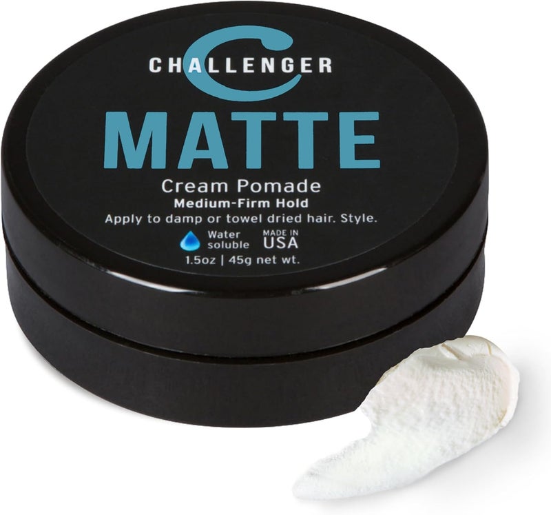 Challenger Men’s Matte Cream Pomade, 1.5 Ounce | Natural Finish, Clean & Subtle Scent | Medium Firm Hold | Best Water Based Hair Styling Paste, Wax, Fiber, Clay, & Gel All In One - Image 1
