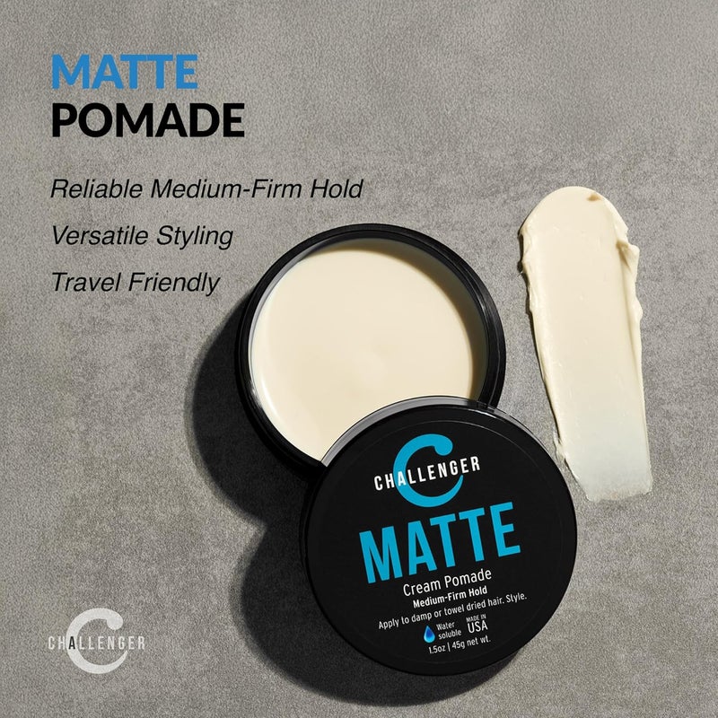 Challenger Men’s Matte Cream Pomade, 1.5 Ounce | Natural Finish, Clean & Subtle Scent | Medium Firm Hold | Best Water Based Hair Styling Paste, Wax, Fiber, Clay, & Gel All In One - Image 4