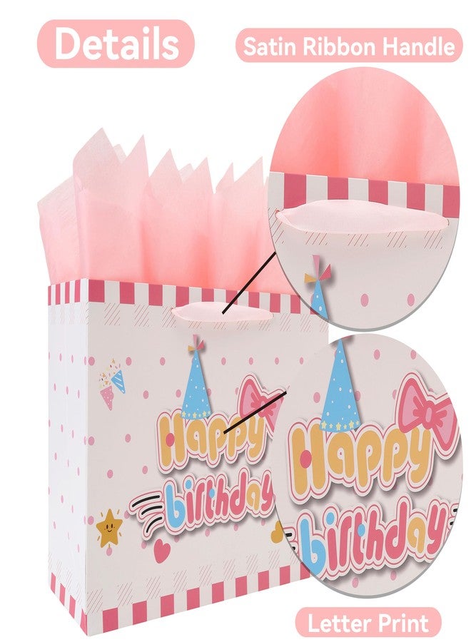 wishinside 13'' Large Cat Happy Birthday Gift Bag Set with Handles, Greeting Card, Pink Tissue Papers and Stickers for Girls Kids Teens Women, Kitty-themed Design, 1 Pcs - Image 4