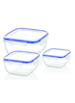 Bager 3-Piece Square Storage Box Set - Ample Capacity, Crystal Clear Transparency, Sturdy and Stackable Design - Versatile Plastic Containers for Kitchen Organization and Storage (Transparent)