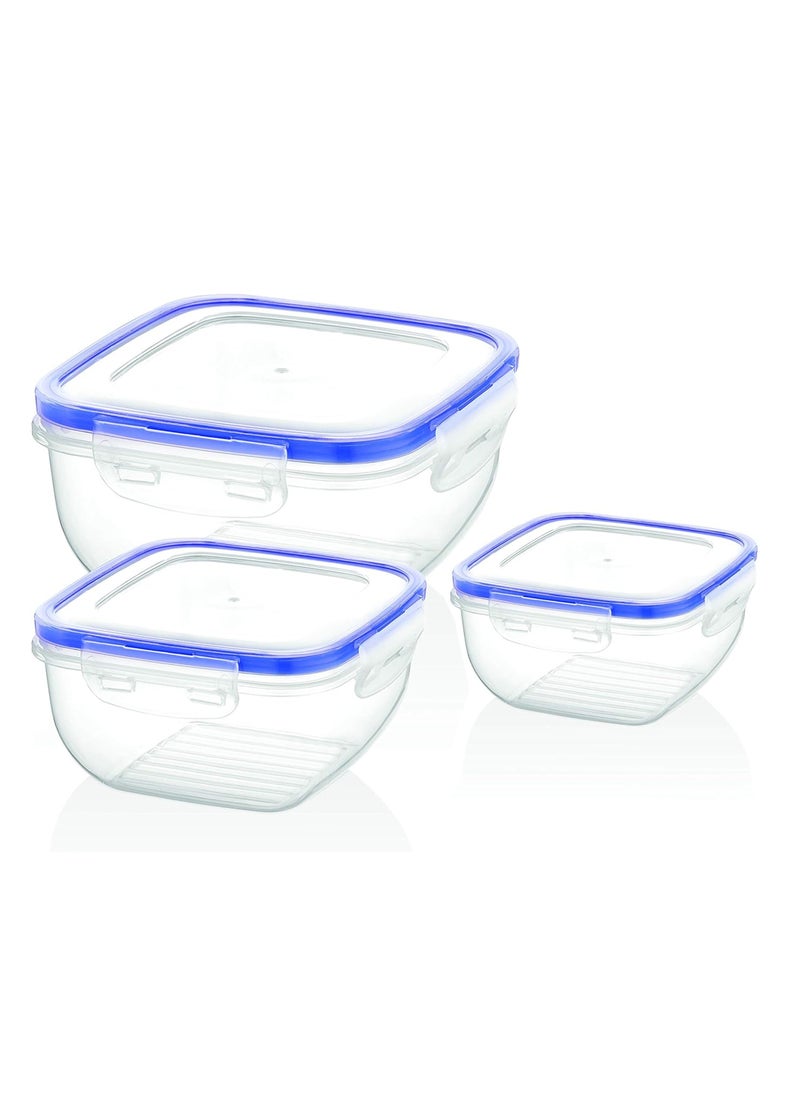 Bager - Bager 3-Piece Square Storage Box Set - Ample Capacity, Crystal Clear Transparency, Sturdy and Stackable Design - Versatile Plastic Containers for Kitchen Organization and Storage (Transparent) - Image 1