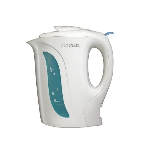 Proctor Silex Electric Tea Kettle, Water Boiler & Heater Auto-Shutoff & Boil-Dry Protection, 1000 Watts for Fast Boiling, 1 Liter, White - Image 1
