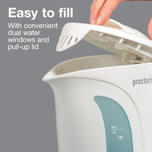 Proctor Silex Electric Tea Kettle, Water Boiler & Heater Auto-Shutoff & Boil-Dry Protection, 1000 Watts for Fast Boiling, 1 Liter, White - Image 4