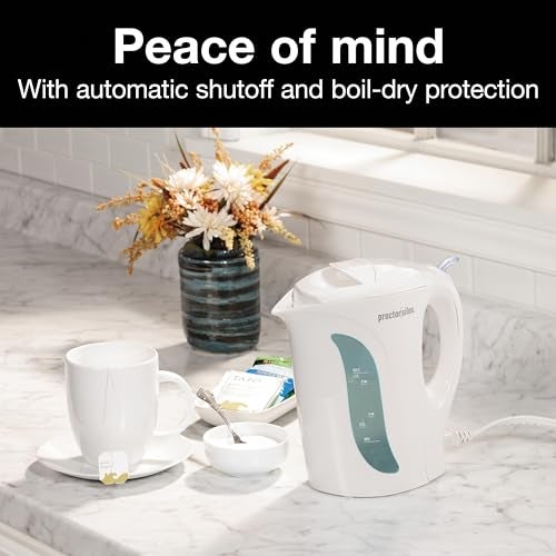 Proctor Silex Electric Tea Kettle, Water Boiler & Heater Auto-Shutoff & Boil-Dry Protection, 1000 Watts for Fast Boiling, 1 Liter, White - Image 3