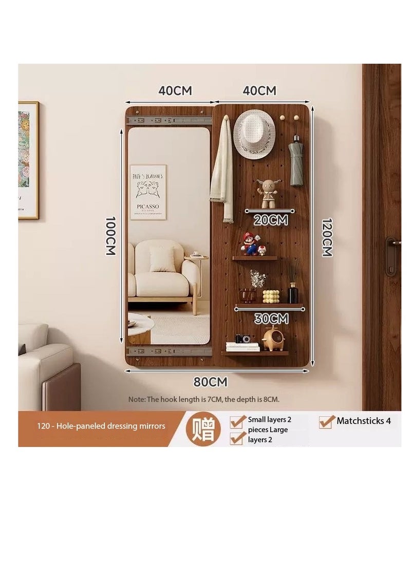 CityRiya-Long Wall Mounted Full Length Mirror - Dressing Mirror & Try-On Mirror with Pegboard Storage, 2-in-1 Garment Rack & Shelf - Multi-Functional Glass Panel Mirror for Bedroom, Living Room, Entryway (40*120cm) - Image 2