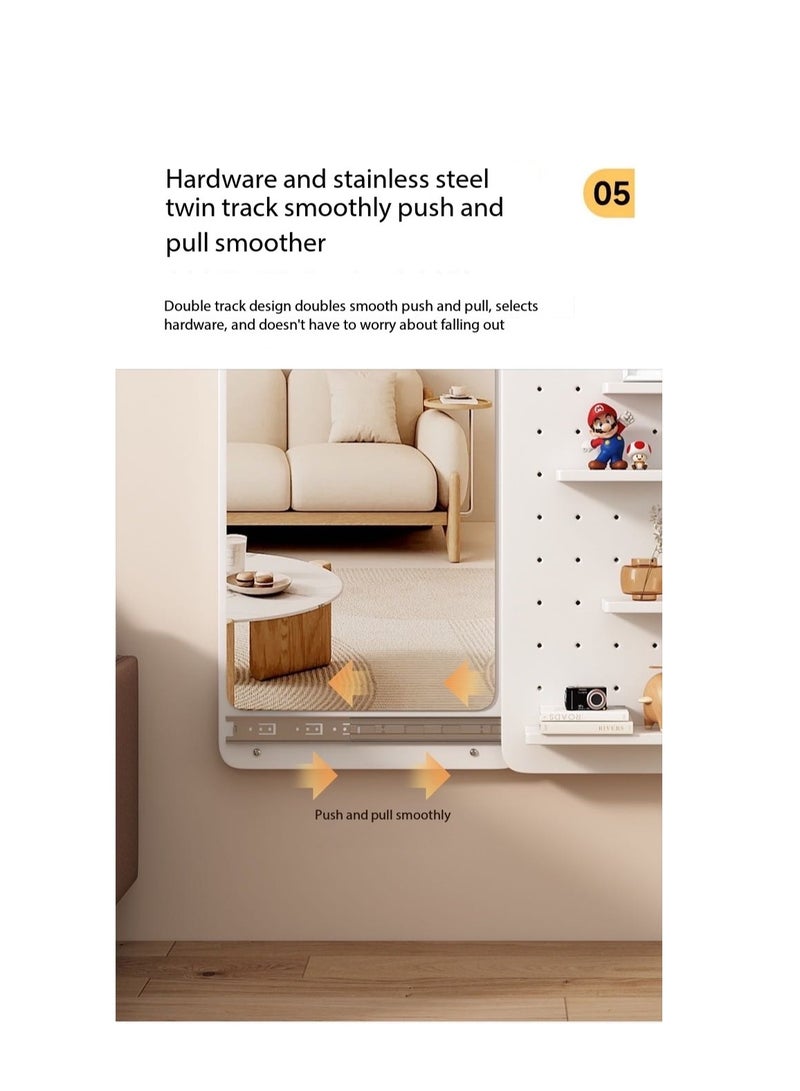 CityRiya-Long Wall Mounted Full Length Mirror - Dressing Mirror & Try-On Mirror with Pegboard Storage, 2-in-1 Garment Rack & Shelf - Multi-Functional Glass Panel Mirror for Bedroom, Living Room, Entryway (40*120cm) - Image 5