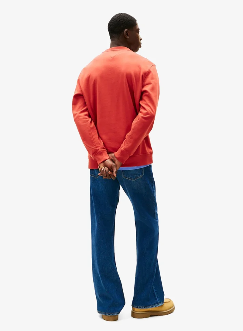 تومي جينز سويت شيرت ريجولار بياقة دائرية بطبعة علم كبير