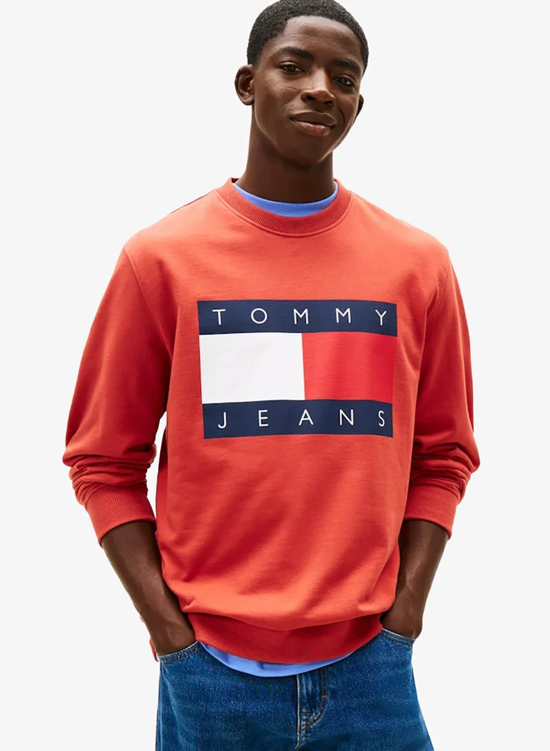 TOMMY JEANS  Flag Badge Terry Crew Neck Jumper for Men | Best Price UAE