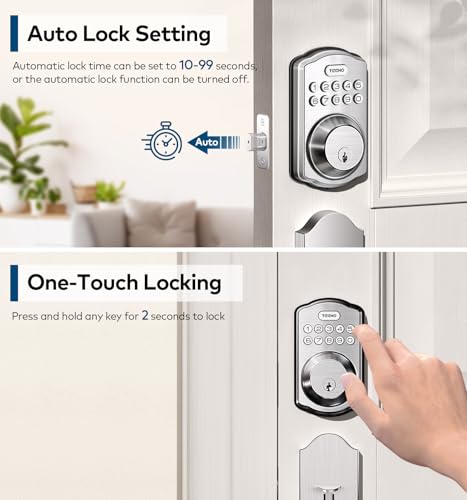 TEEHO Keyless Entry Door Lock Deadbolt with Handle Set, Electronic Digital Smart Locks Set for Front Door with 2 Keys, Easy to Install Keypad Deadbolt, Auto Lock - Satin Nickel - Image 3