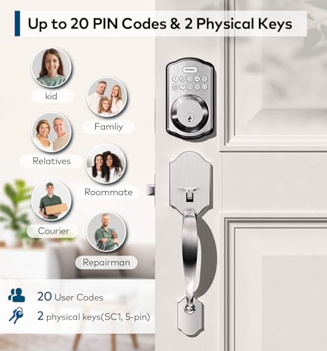 TEEHO Keyless Entry Door Lock Deadbolt with Handle Set, Electronic Digital Smart Locks Set for Front Door with 2 Keys, Easy to Install Keypad Deadbolt, Auto Lock - Satin Nickel - Image 2