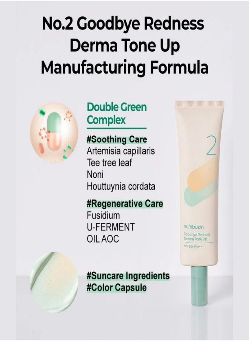 numbuzin - Numbuzin No.2 Goodbye Redness Derma Tone Up - Infused with Derma Ingredients and Tea Tree Leaf for Redness Reduction and Even Skin Tone, 50ml - Image 1