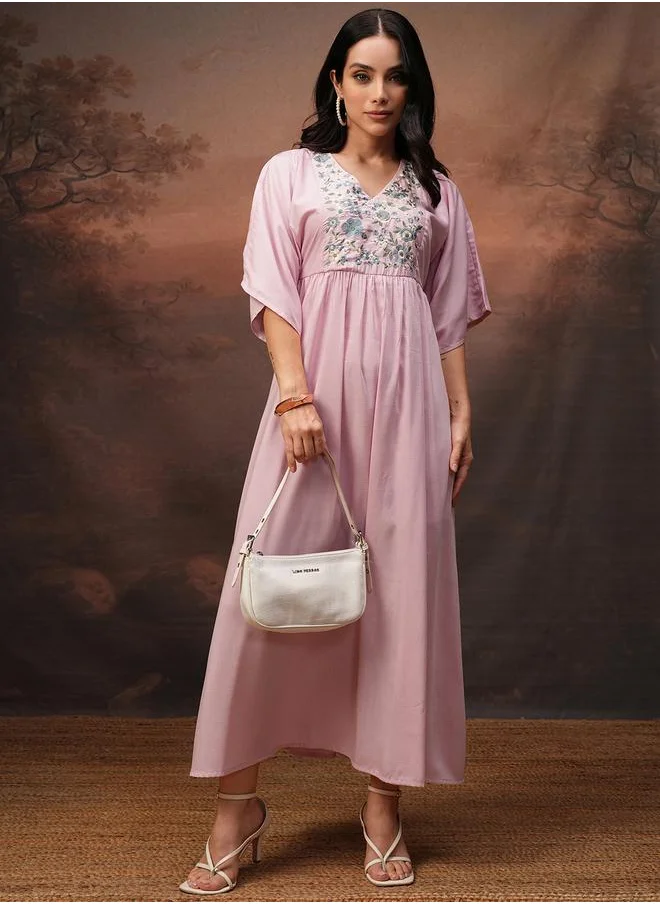 Vishudh Vishudh Women Embroidered V Neck A-Line Maxi Dress
