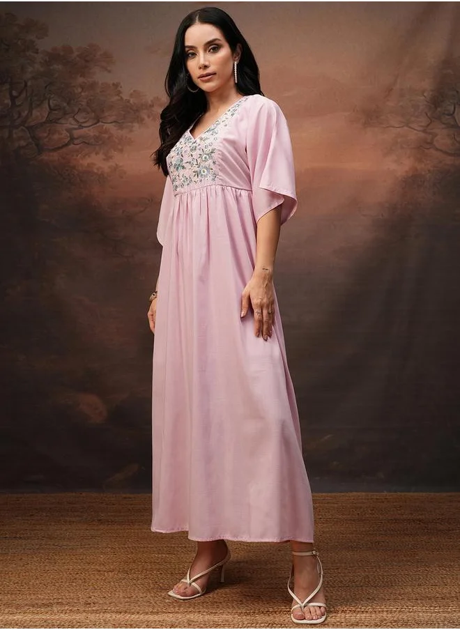 Vishudh Vishudh Women Embroidered V Neck A-Line Maxi Dress