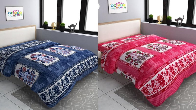 MORADO MORADO Double Bed Woolen Fabric Floral Quilt CoverDuvet CoverRajai CoverBlanket Cover for Winters 90X100 Inches Grey and Red Combo of 2 - Image 1